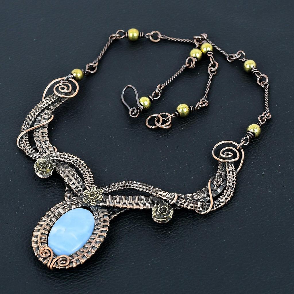 Owyhee Opal Necklace Handmade Jewelry, 999 Copper Wire Wrapped Necklace Designer Gemstone Jewelry Adjustable Chain Necklace Gift For Mom