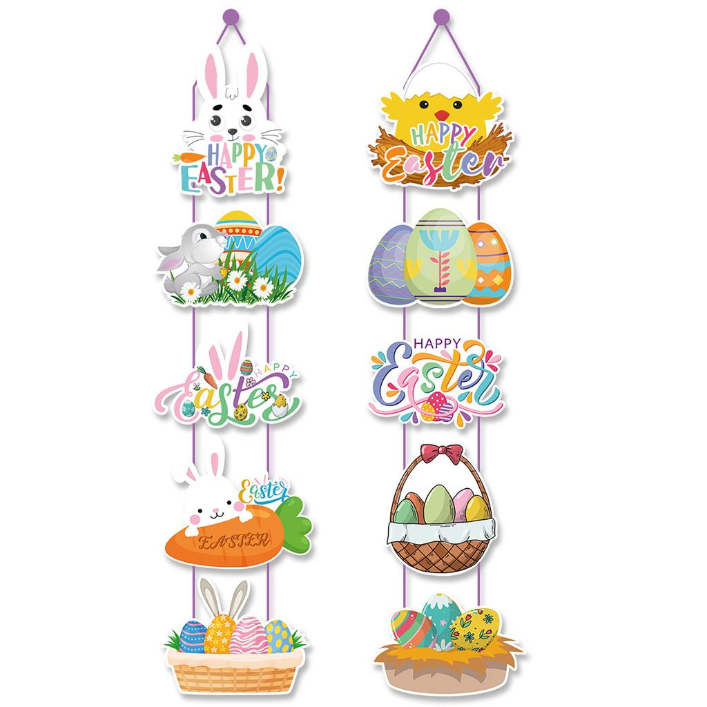 Easter Paper Door Hanging Pendant 2024 Home Party Cartoon Rabbit Eggs Door Hanger Decorative Plaque Signs Ornament Gift