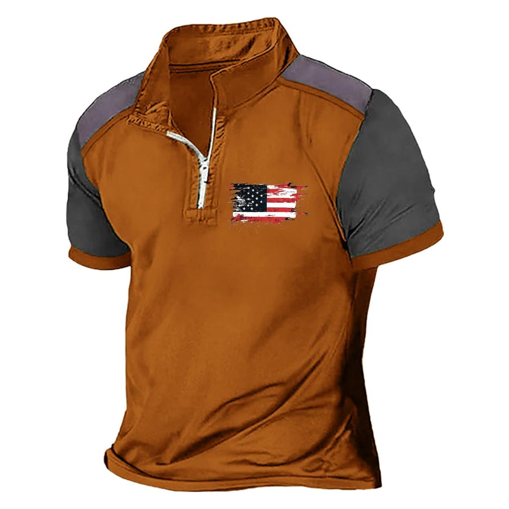 Летняя новинка для мужчин, повседневная рубашка с воротником-стойкой и короткими рукавами, подходящая по цвету, с полумолнией