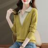 Fake Two Piece Knitted Sweater Women Fashion Lapel All Match V Neck Autumn Winter Pullover Top Casual Basic Sweaters