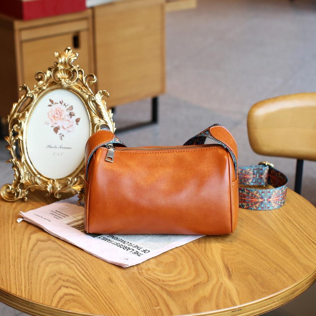 Женская сумка-цилиндр из коровьей кожи через плечо, простая и модная, маленькая сумка-подушка для девочек