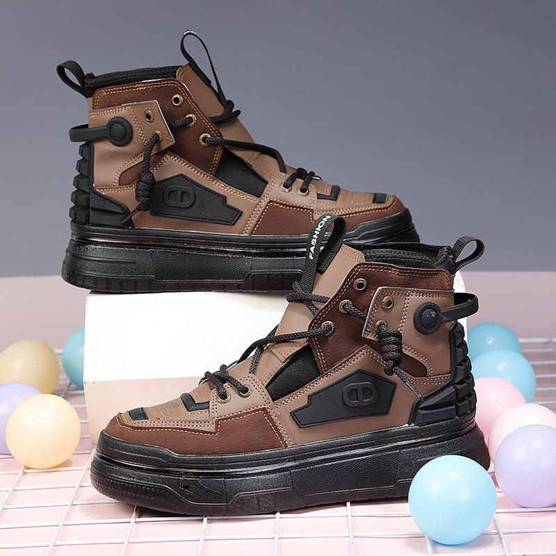 Европейская станция ins ветровой тренд мужская обувь цвет подбор толстая подошва усиление помощь мода доска обувь повседневная спортивная обувь инструменты ботинки