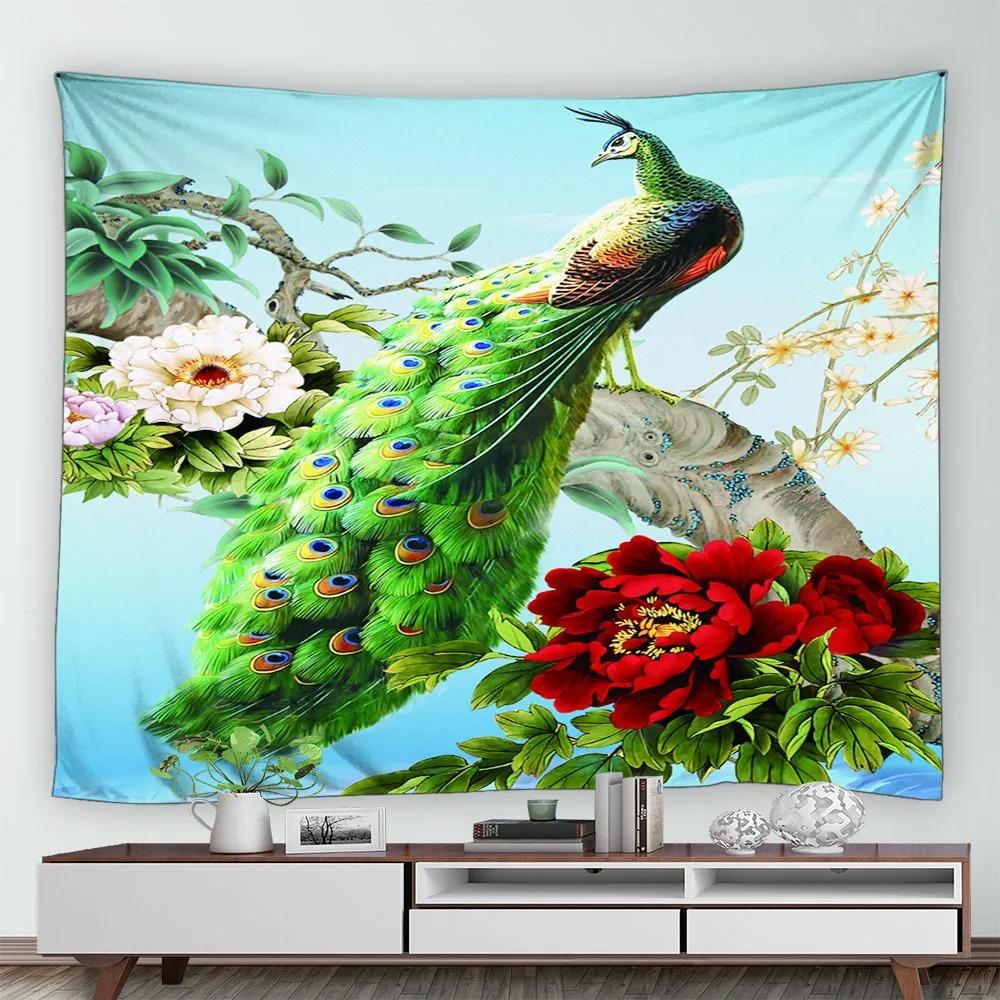 Green Peacock Decorative Tapestry Office Living Room Decor Home Wall Tapestry