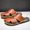 Летние мужские сандалии из натуральной кожи, классические дышащие сандалии без шнуровки, мужская повседневная пляжная обувь, уличные тапочки, большие размеры
