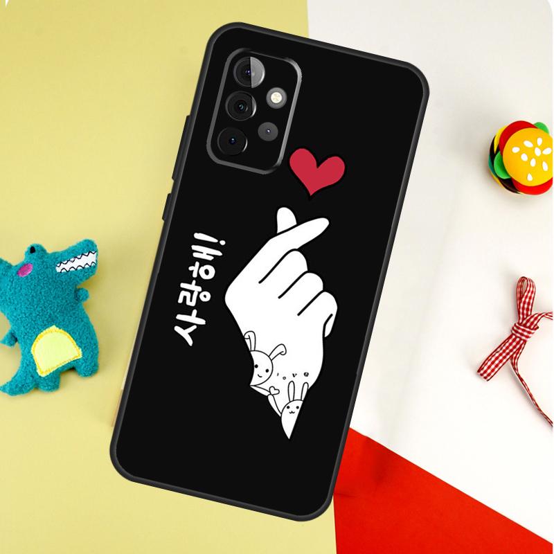 Чехол для телефона Samsung Galaxy A05 A06 A16 A54 A34 A14 A55 A35 A15 A53 A33 A13 A22 A32 A52 с K-pop жестом 'Сердце пальцами'