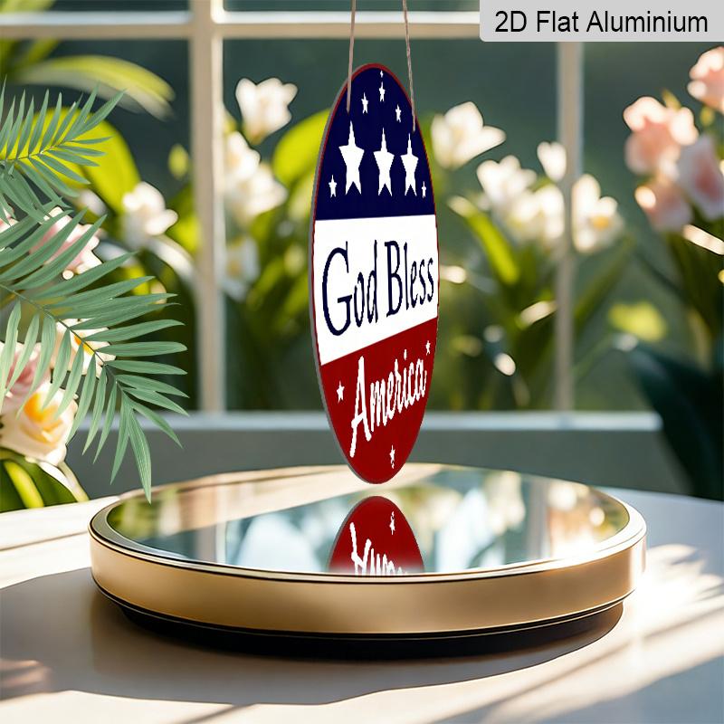 2D Flat, 1pc Patriotic “God Bless America” Hanging Sign, Heavy-Duty Aluminum Independence Day Decoration with Navy Blue & Red Stars, 7.87In American