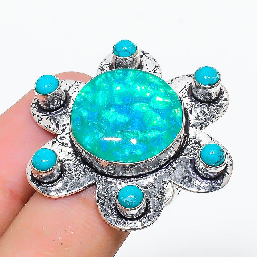 Green Triplet Opal, Turquoise Gemstone 925 Sterling Silver Gift Ring Size 7 f3F31