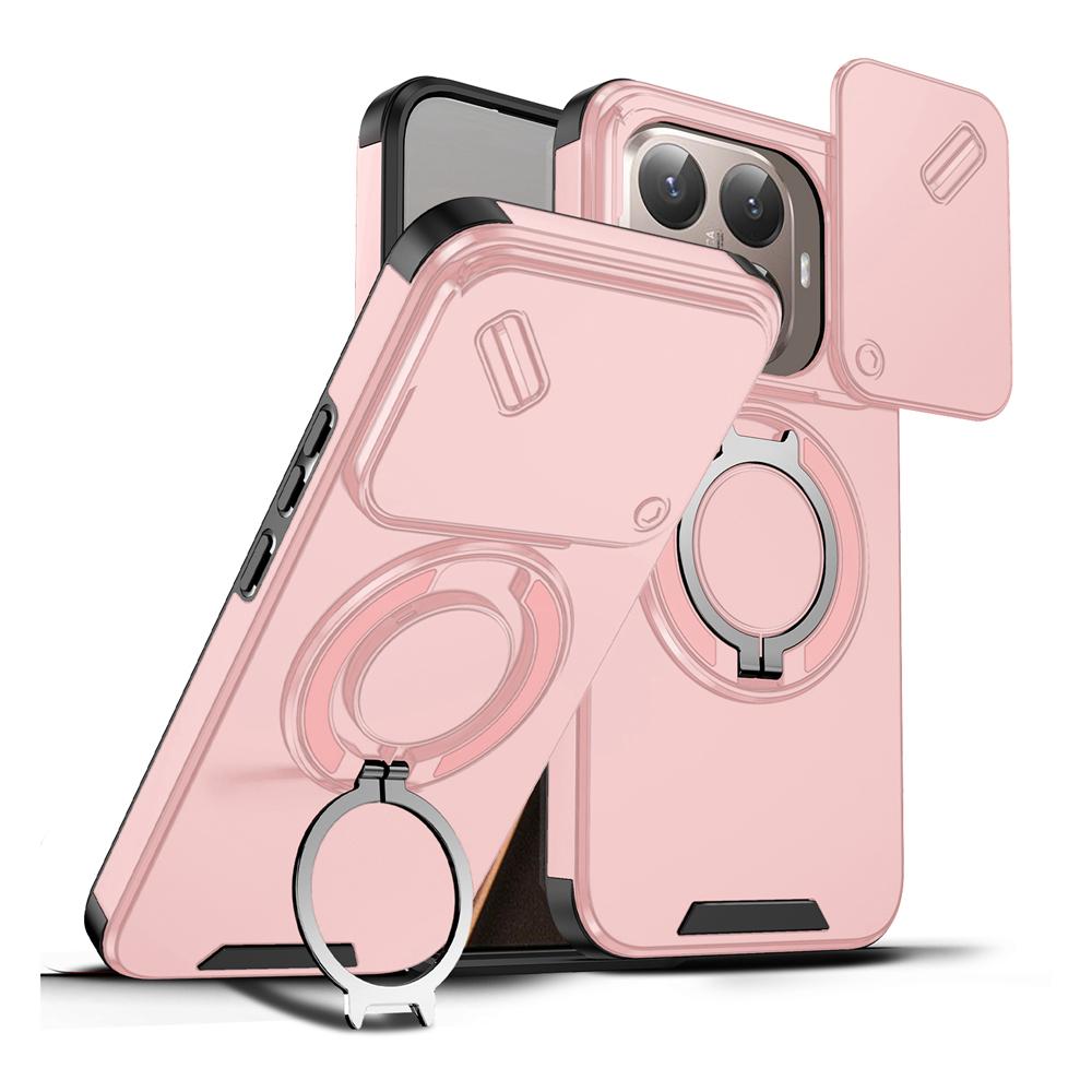 KEYSION 360° Вращающаяся подставка-кольцо Чехол для телефона для Xiaomi 15T 15T Pro Силикон+ПК Сдвижная защита камеры Магнитная противоударная крышка