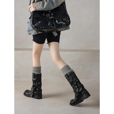 Версия из коровьей кожи~ Пустошь ветер толстый каблук ботильоны женские ботинки Майя из натуральной кожи западные ковбойские ботинки средние рыцарские ботинки