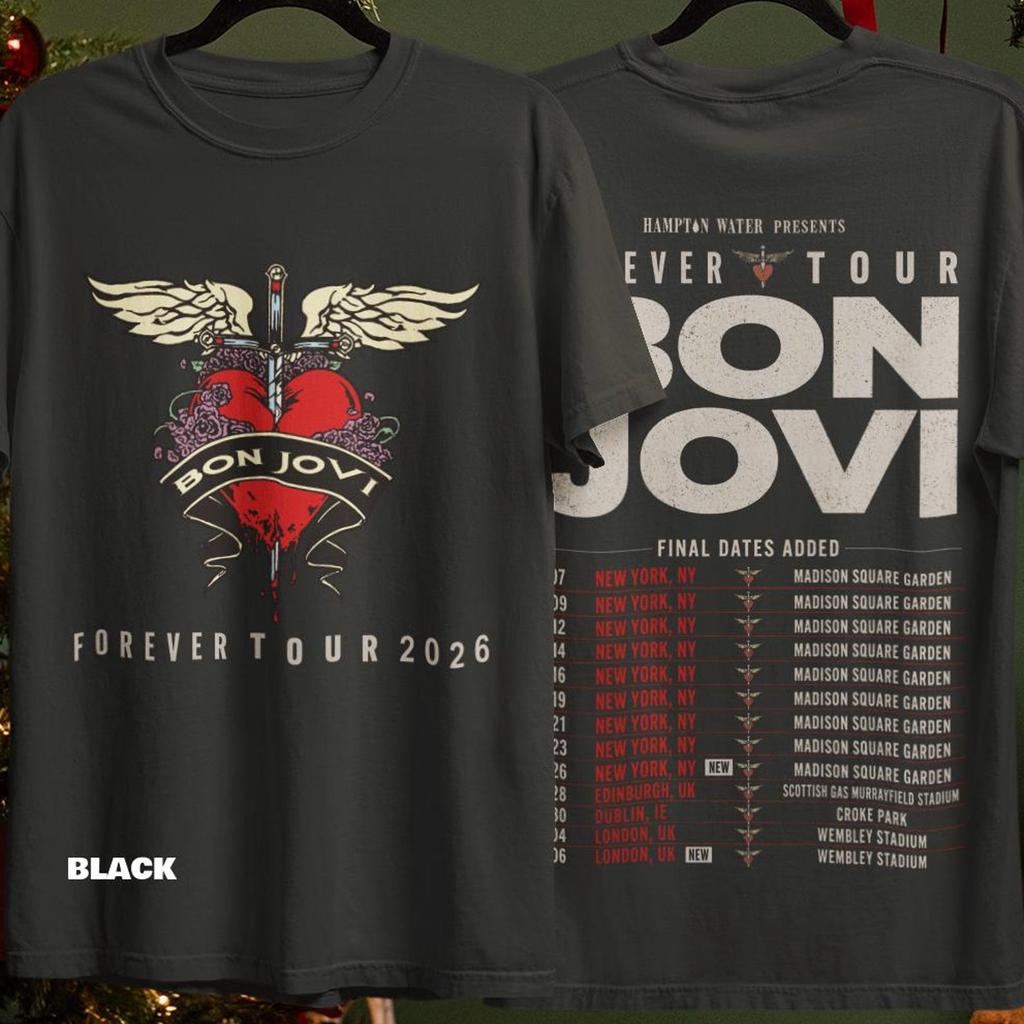 Унисекс футболка Bon Jovi Тур 2026, Концертная футболка Forever Tour, Футболка с изображением классической рок-группы, Подарок для любителя музыки