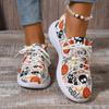 Fashion Women Sneakers 2024 New Popular Flat Bottom Round Head Lace Up Casual Shoes Halloween Pumpkin Pattern Low Top Women Sports Shoes