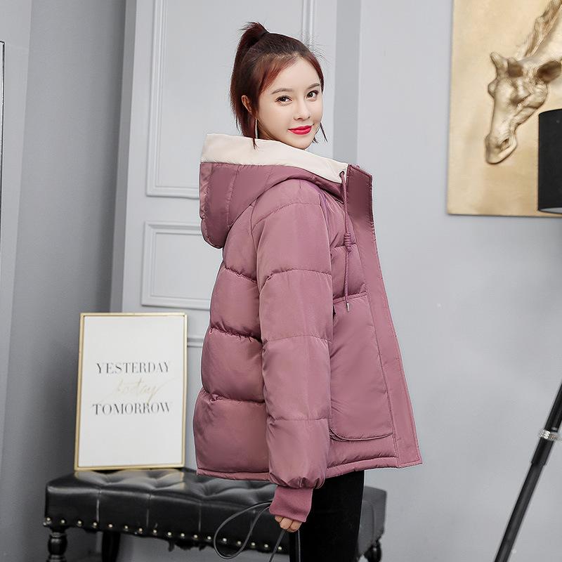 Cotton-padded Women's Short New Winter Clothes Loose Plus Size Cotton-padded Jacket Thickened Students Hooded Cotton-padded Jacket.