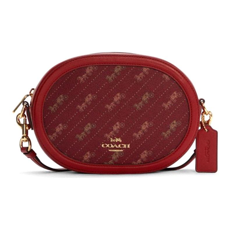 Coach Camera 21 Carriage Embossed Zipper Canvas And Leather Shoulder Bag Women Shoulder Bag Red C4057-IMF8Q