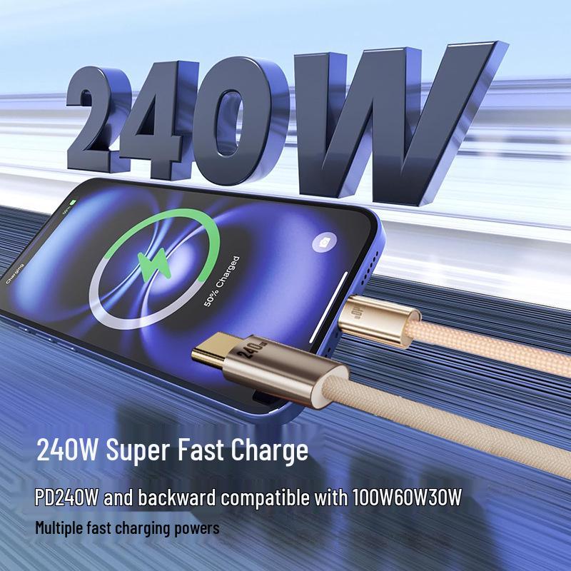 Плетеный кабель для быстрой зарядки 240 Вт, двойной Type-C, для Apple, Huawei, Xiaomi и устройств Android