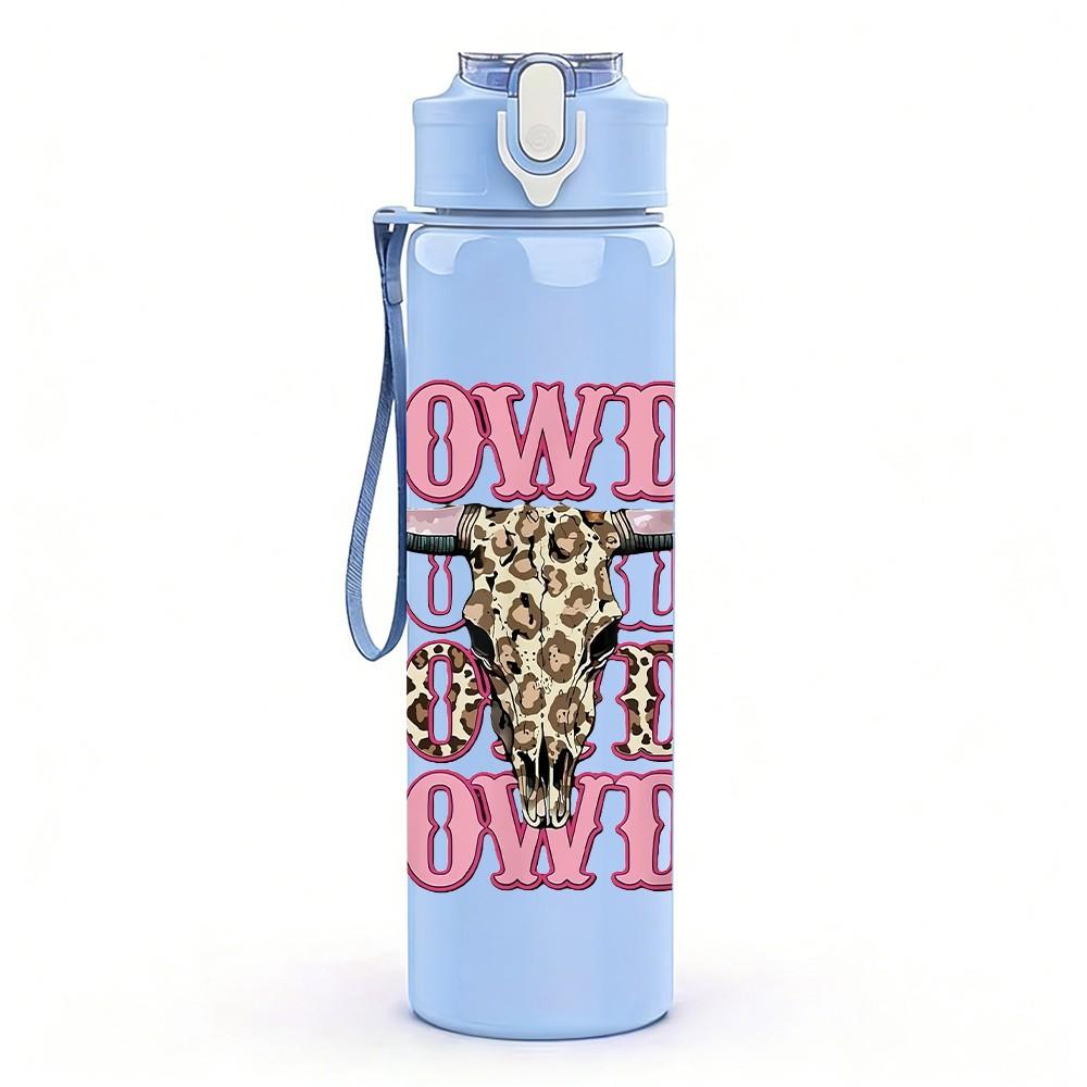 1PC Cowgirl Text Vintage Retro Pattern 750ml Color Plastic Sports Water Bottle Leakproof Flip Straw Lid Suitable for Sports Office Home Use