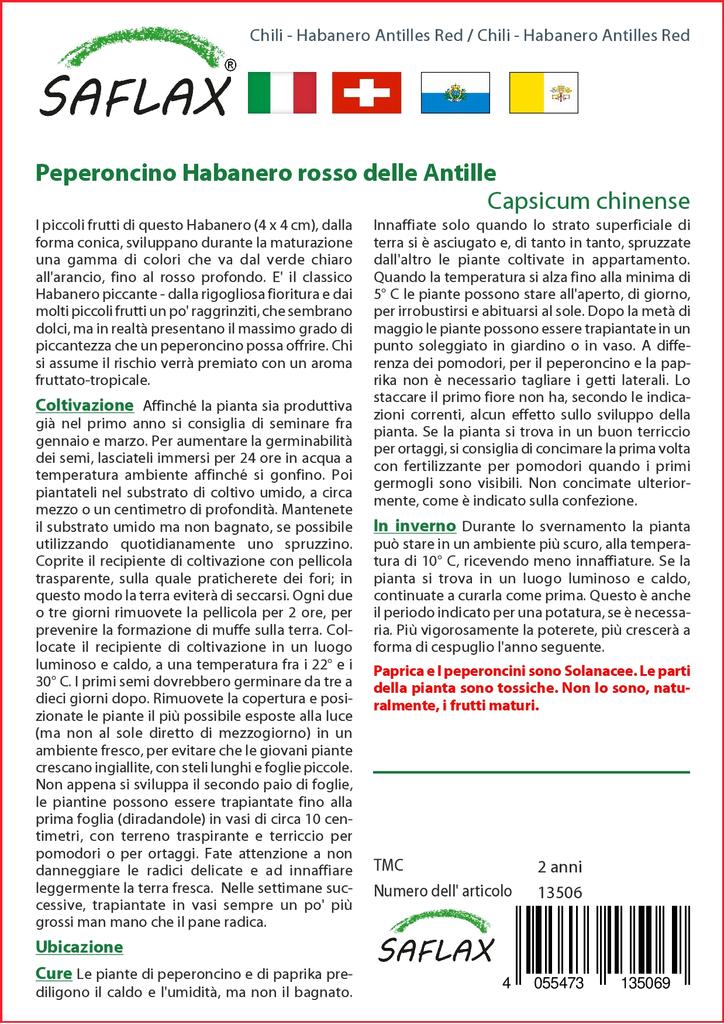 SAFLAX Чили - Habanero Antilles Red - 10 семян - С горшечным субстратом для лучшего выращивания - Capsicum chinense