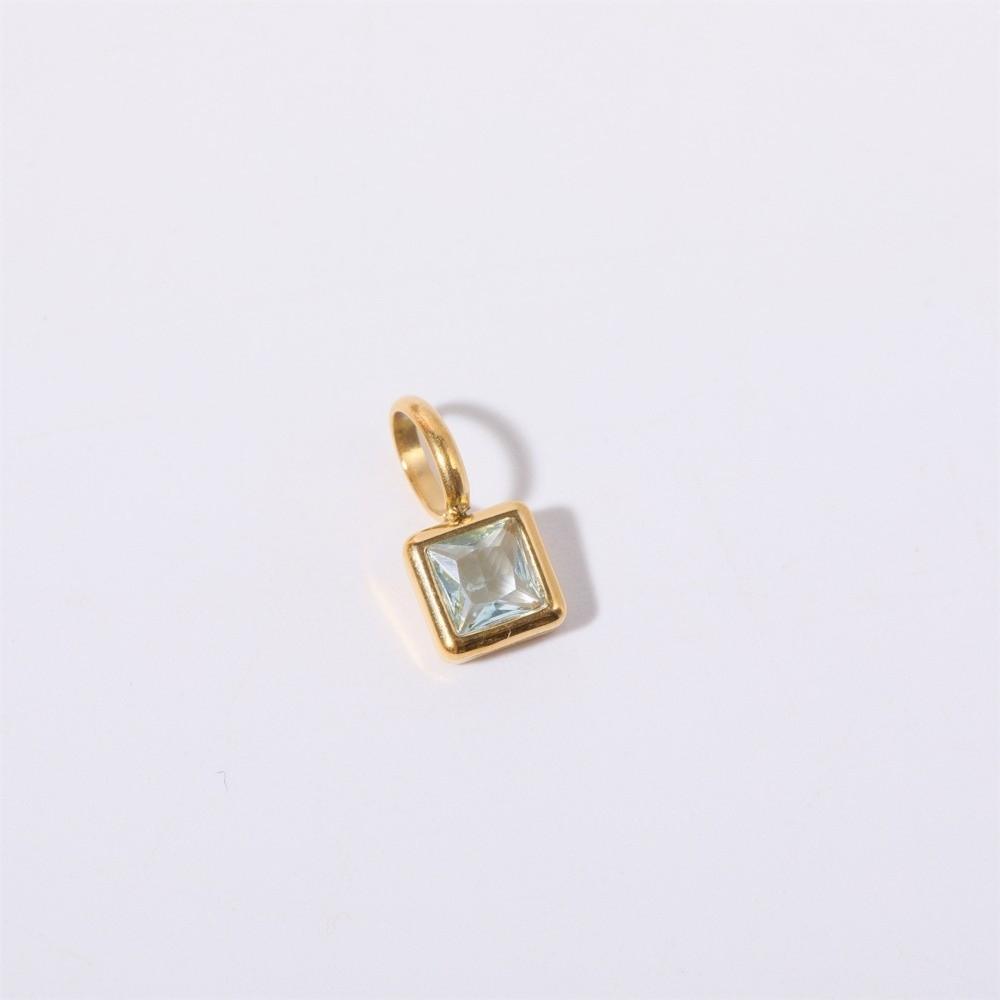 Stainless Steel Square Stone Pendant Colored Zirconia Designer Pendant Necklaces  Jewelry Gift