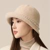 Pearl Wool Top Hat Women's Dome Hat Autumn Winter Warm Bucket Hat