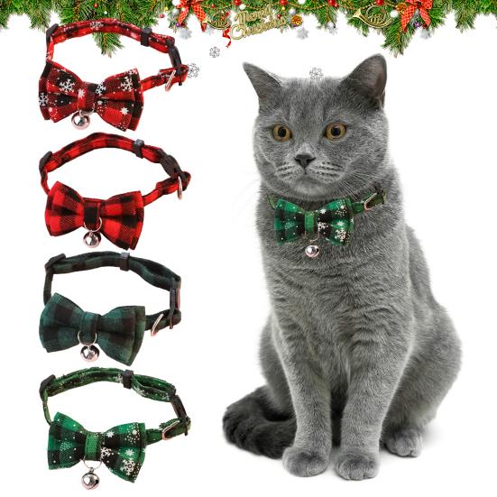 Cat Collar Bell Dress Up Plaid Christmas Element Pet Collar for Party