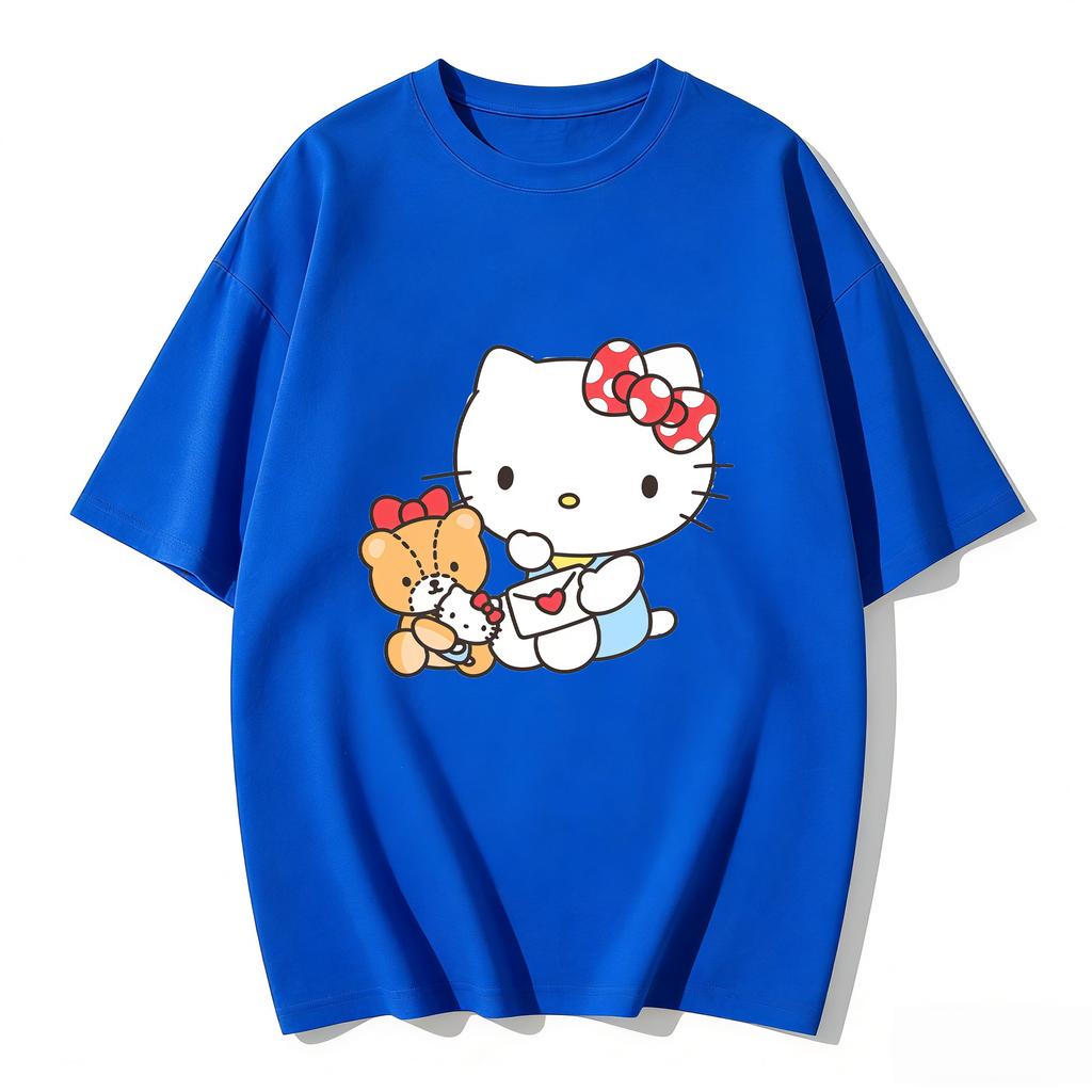 Летние футболки с принтом Hello Kitty для женщин, короткий рукав, 100% хлопок, семейные matching-наряды, топы, модные Y2k