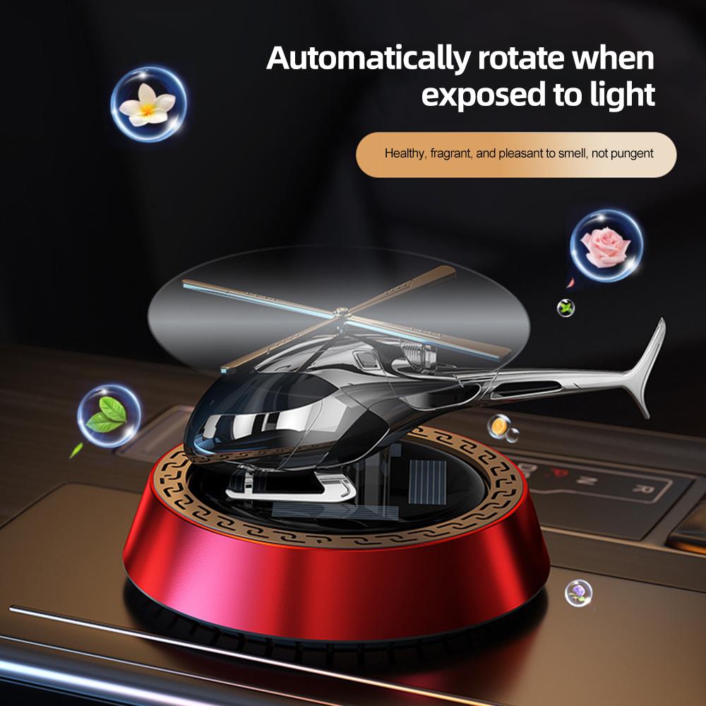 Вращающийся освежитель воздуха для автомобиля на солнечных батареях, вертолет, солнечная ароматерапия, украшения из сплава, ароматизатор, автоматический диффузор ароматов, удаление запаха