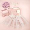 Pet Pink Woolen Dress Coat Princess Mesh Bow Dress Cat Clothing Pet Set Puppy Clothes Autumn/Winter Pink Dresses Puppy