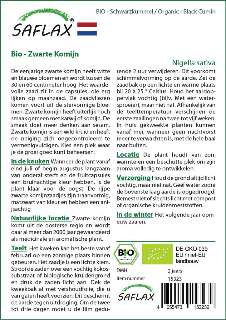 SAFLAX Garden in the Bag - Органический - Черный тмин - 300 семян - С субстратом в подходящем пакете - Nigella sativa