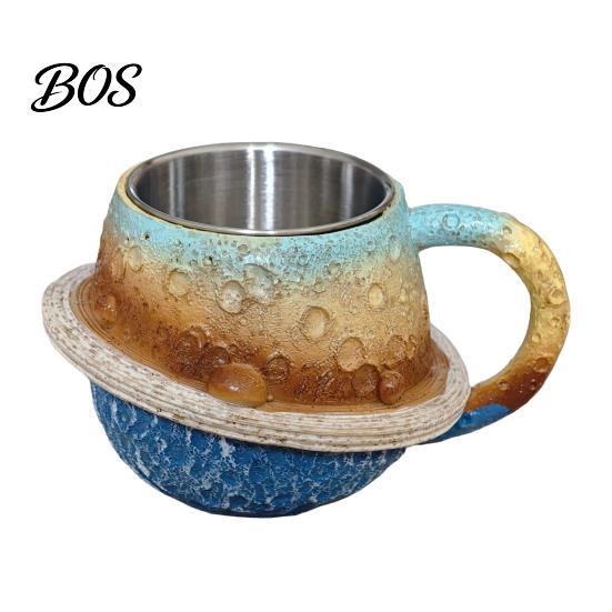 Resin Planet Pattern Cup 300ml 3D Coffee Mug with Stainless Steel Liner, Realistic Solar System Relief Water Decorative Beverage Container Cup,