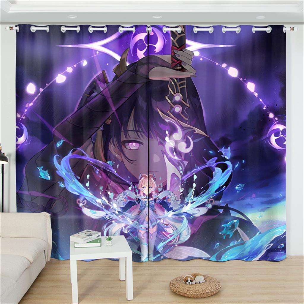 Kazuha Genshin Impact Blackout Curtain 2 панели аниме-принт оконные шторы для гостиной мультяшный домашний декор обработка
