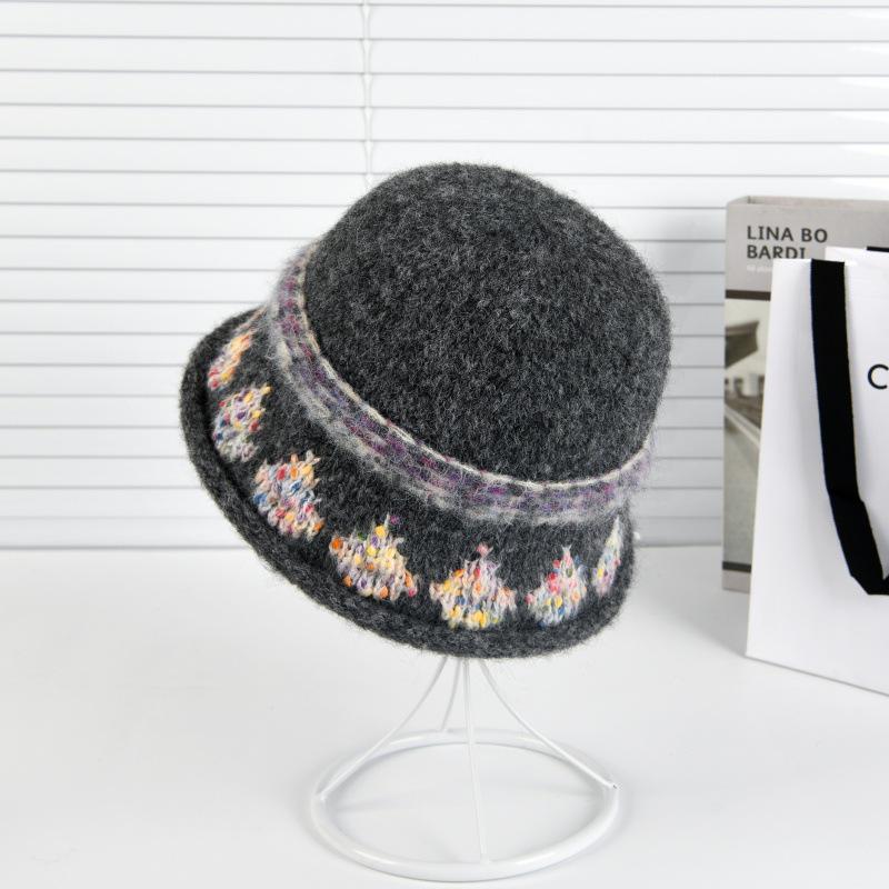 Вязаная женская шляпа-ведро из жаккардовой шерсти с узором Fair Isle 'Лепестки' - Повседневная облегающая модель для осени и зимы