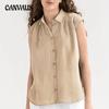 Летняя женская рубашка из хлопка и льна, простая повседневная однотонная блузка без рукавов