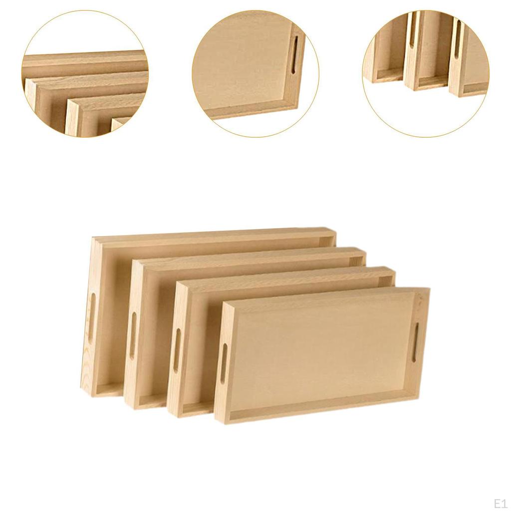 4Pcs Montessori Tray Wood Storage Preschool Learning Educational Coffee Table Serving