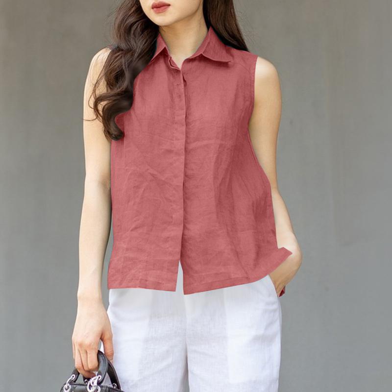 ZANZEA Женские классические летние повседневные топы-безрукавки с воротником