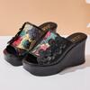 Модные GKTINOO 2025 Женские шлепанцы из натуральной кожи с цветком, на высоком каблуке-клине, летняя обувь на платформе, в стиле ретро, ручной работы, женские кожаные шлепанцы