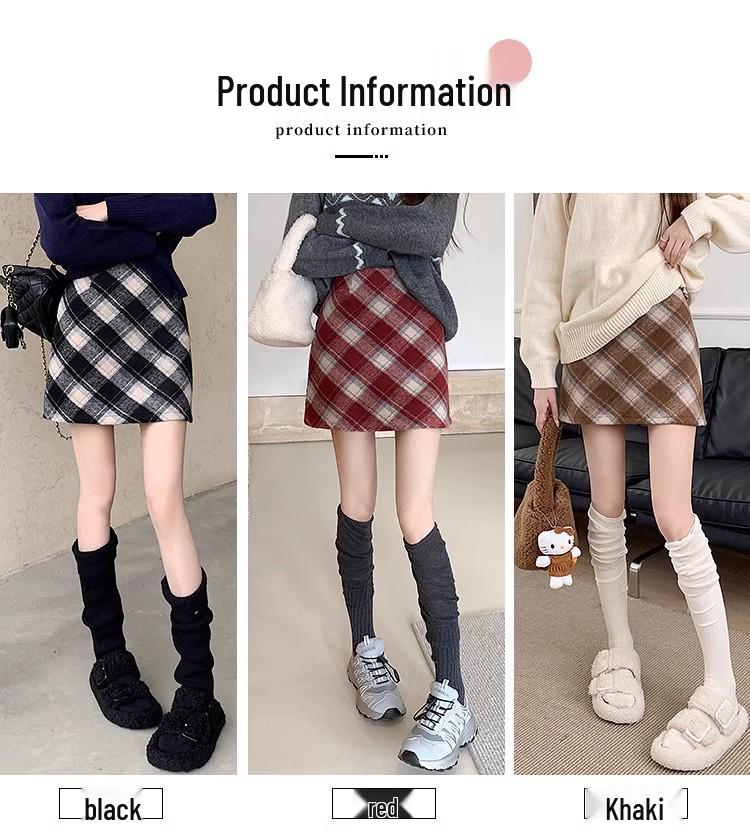 Женская мини-юбка в клетку из смесовой шерсти с завышенной талией в стиле ретро 2025 - Маленькая облегающая А-силуэта для осени/зимы