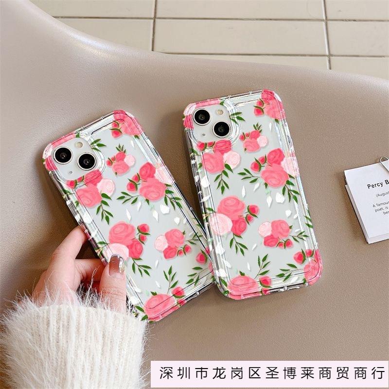 Розовый маленький цветочный натуральный свежий, подходит для iPhone16 с подушкой безопасности чехол для мобильного телефона 13 Apple 12 простой 11/14