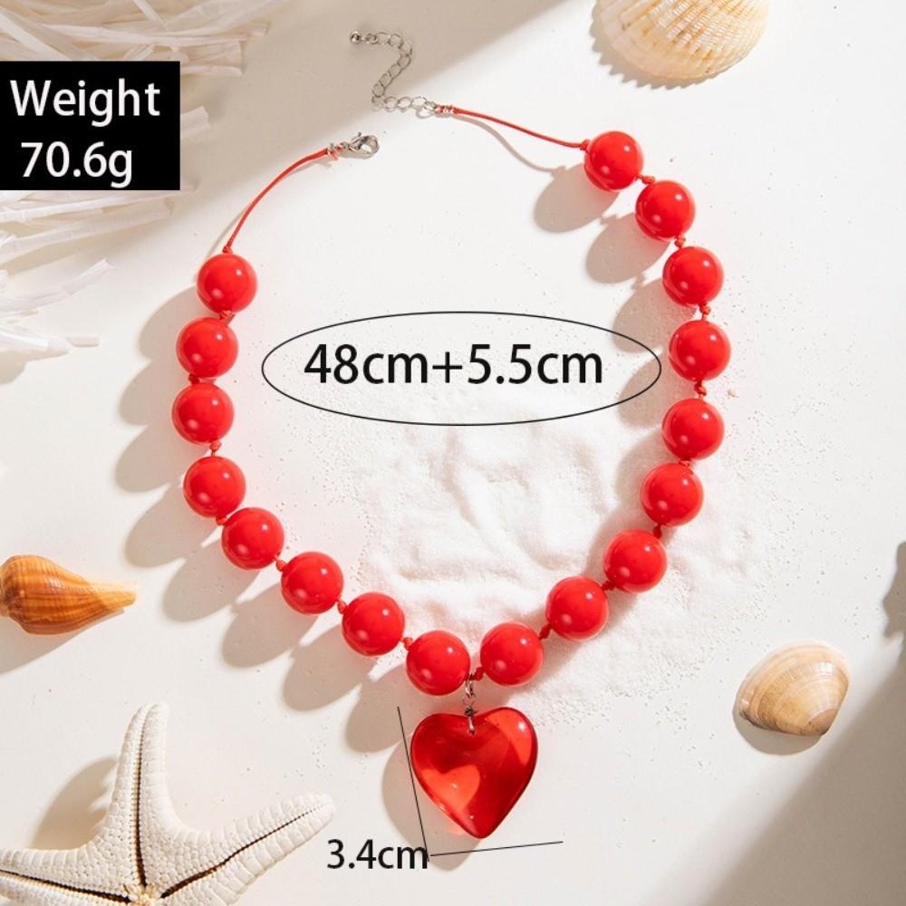 Exaggerated Design Heart-shaped Pendant Necklace Metal Acrylic Round Bead Necklace For Women