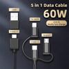 60W 5 In 1 USB Data Cable USB A To Type C Micro Lighting PD QC 18W Fast Charging For iPhone Samsung Huawei Xiaomi