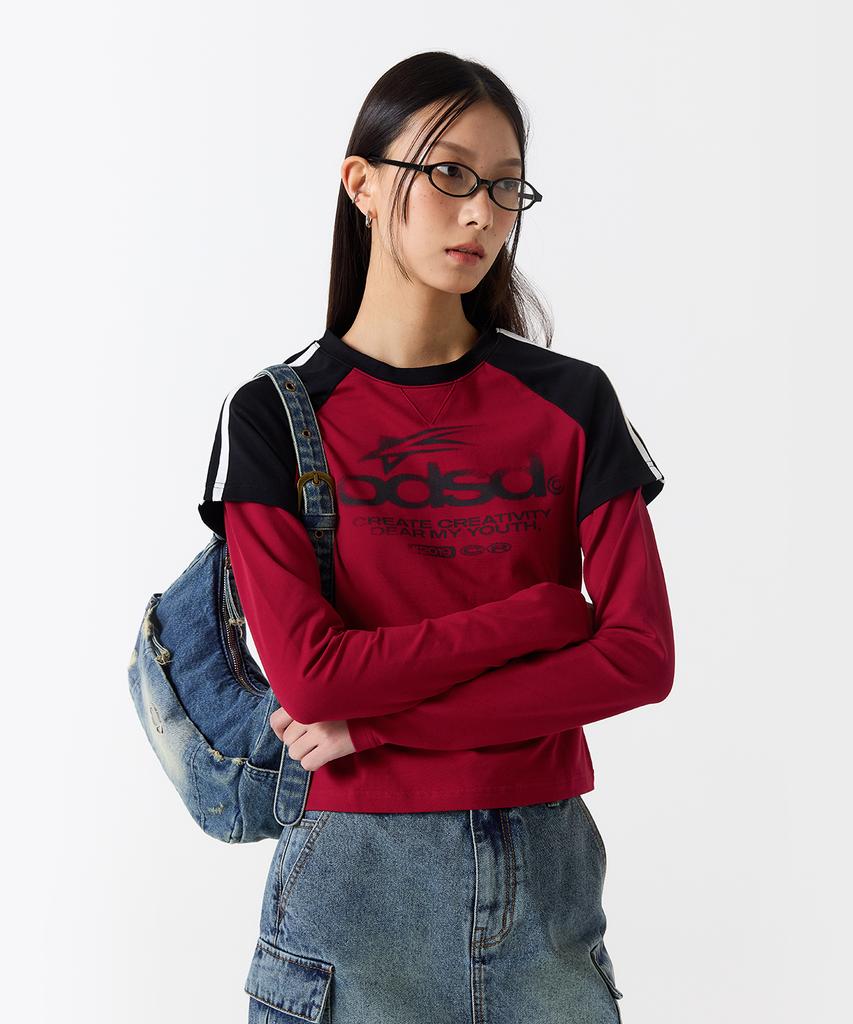 ODDSTUDIO Odsd Raglan Track Semi-Crop T-Shirt - Red / Black