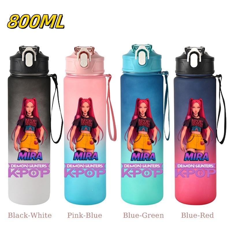 800ML KPop Demon Hunters Gradient Cartoon Pattern Big Capacity Straw Water Cup Outdoor Portable Sports Drink Bottles Travel Mug
