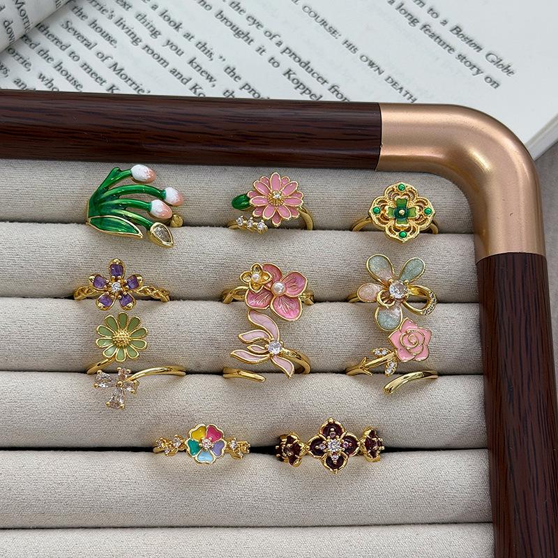 Милое эмалированное кольцо с наслоением, с капающим маслом, в виде цветка, темпераментное, открытое, женское, модное, нишевый дизайн, ощущение легкой роскоши