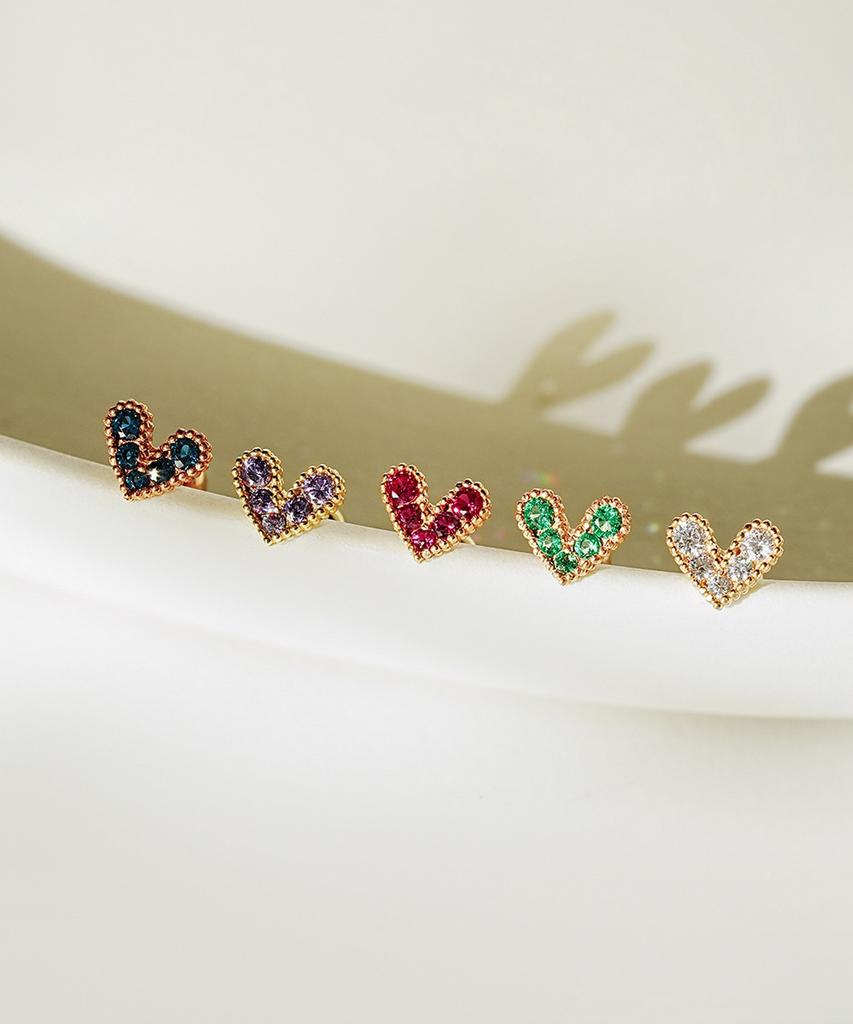 Минималпирсинг Серьги-гвоздики 14K Блестящее Прекрасное Сердце