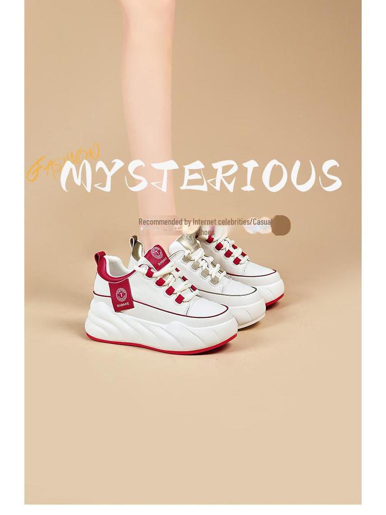 Женская повседневная обувь белого цвета на толстой подошве в корейском стиле 2024 года — визуально увеличивающая рост и модная