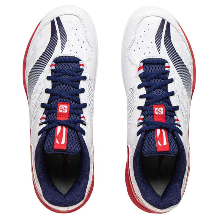 Li Ning Sound Wave IV Спортивные Удобные Износостойкие Дышащие Низкие Кроссовки для Бадминтона Унисекс Белый Красный AYTV015-3