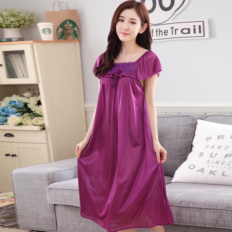 Women's Lace Ice Silk Nightdress & Short-Sleeve Pajama Set