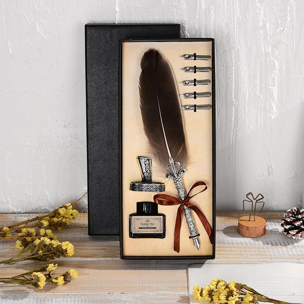Feather Quill Dip Pen Writing Ink Set School Office Wedding Stationery Gift