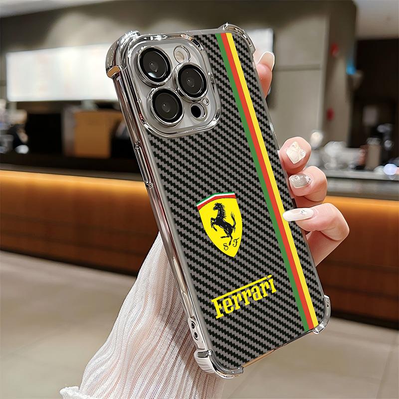 Popular car logo F-Ferraris Plating Phone Case For iPhone 17 16e 15 14 13 12 11 Pro Max X XR XSMax 7 8 Mini Air Plus Anti-Fall