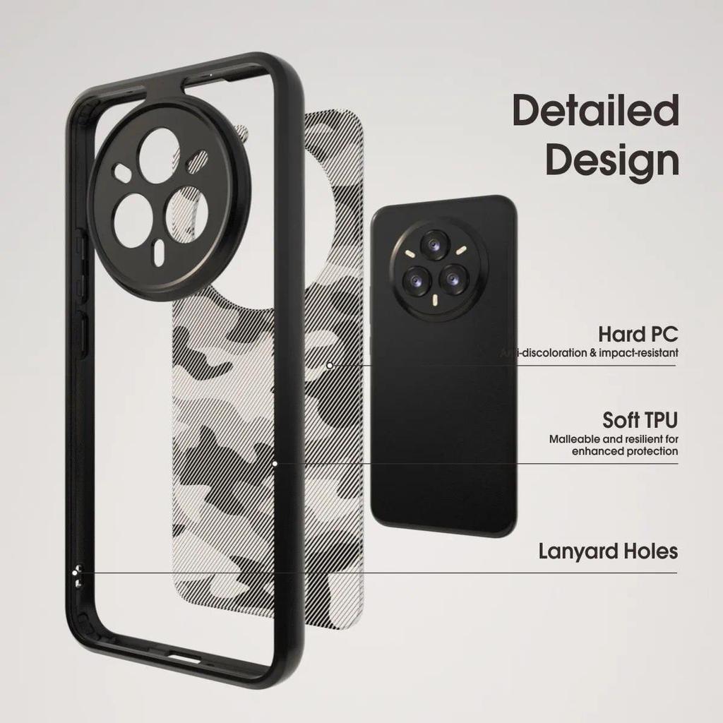(В комплекте ремешок на запястье)IBMRS для Realme 14 Pro+ Чехол, Предотвращает случайные падения Нескользящий Не желтеющий Камуфляжный Прозрачный Чехол для телефона