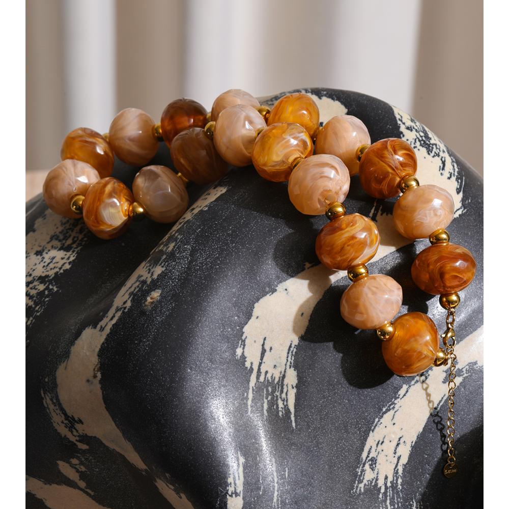 Eetit Круглые бусины из смолы Ручная работа Ожерелье 2025 Женское Водонепроницаемая Нержавеющая сталь Персонализированные Осенне-зимние украшения Новинка