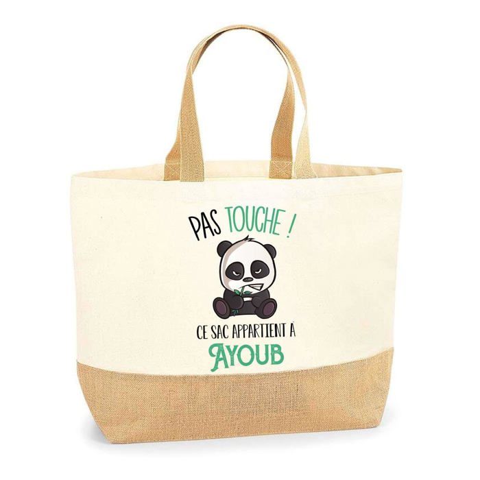 Sac cabas - PLANETEE - Ayoub pas touche Panda - Jute - Imprimé en France - Grande contenance